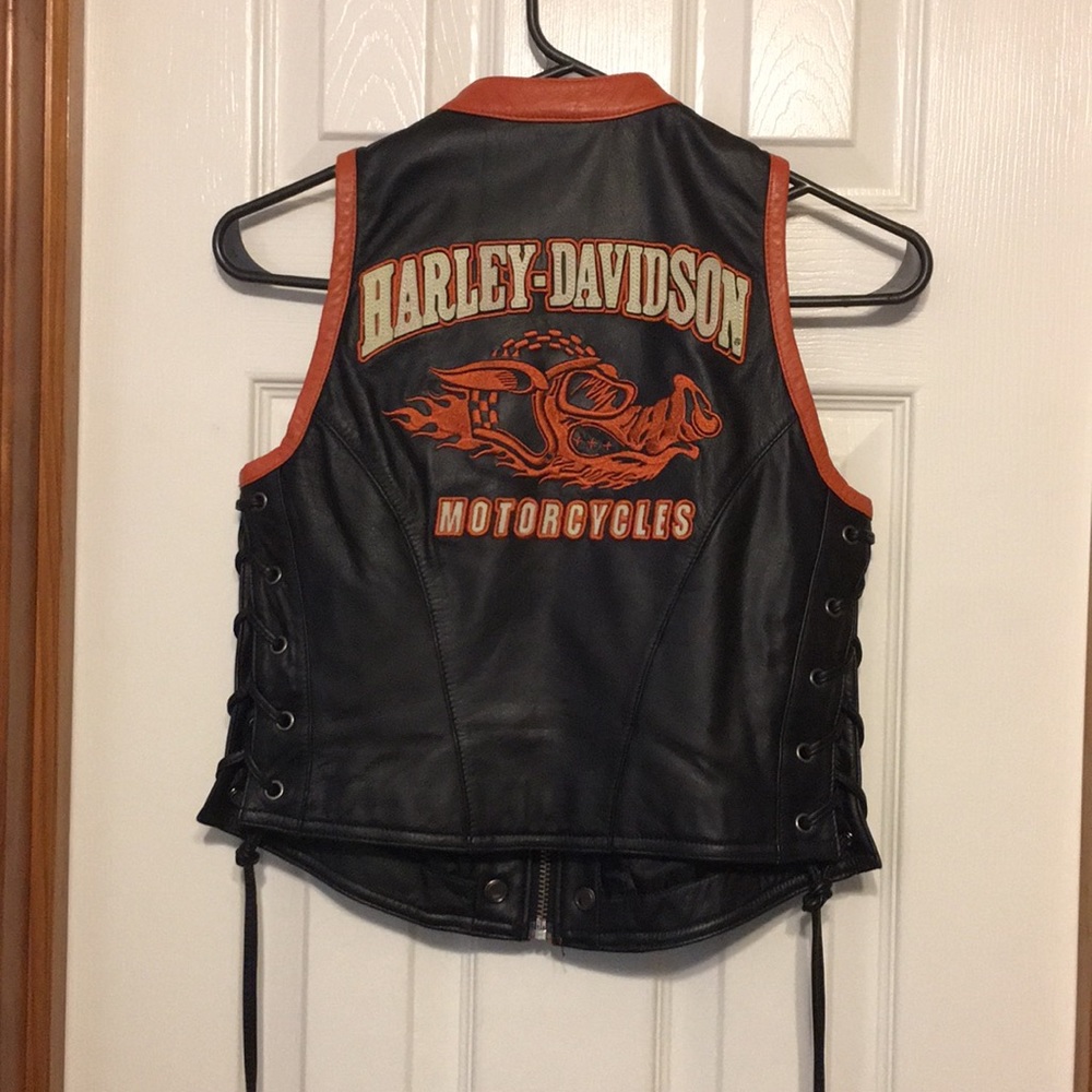 Harley-Davidson Black and Orange Checkered Vest - Picture 2 of 4